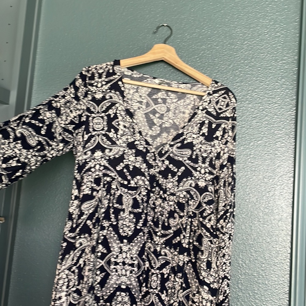 Jodifl size large long sleeve navy white print mini dress - Picture 2 of 3